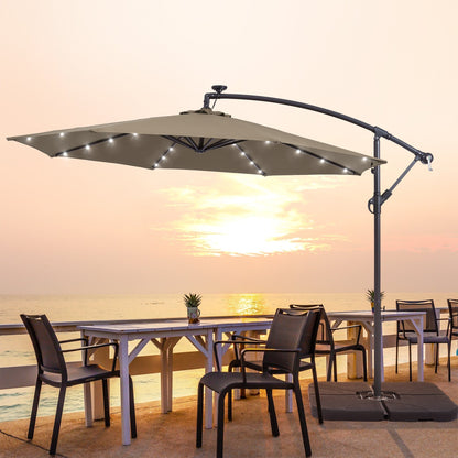 LIVOOSUN 10ft LED Patio Offset Umbrella With Cross Base