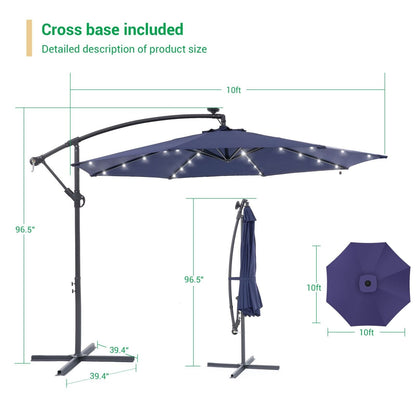LIVOOSUN 10ft LED Patio Offset Umbrella With Cross Base
