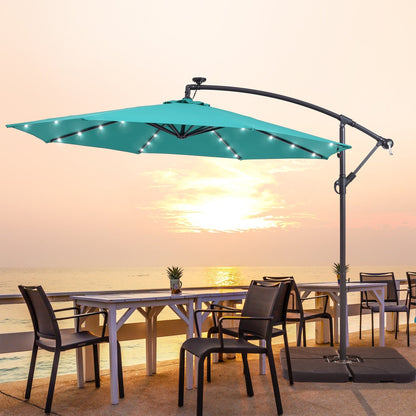 LIVOOSUN 10ft LED Patio Offset Umbrella With Cross Base