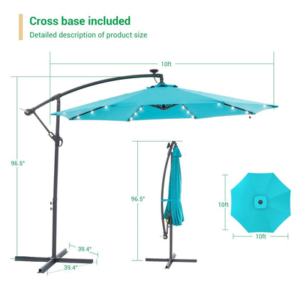 LIVOOSUN 10ft LED Patio Offset Umbrella With Cross Base