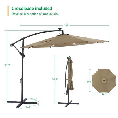 LIVOOSUN 10ft LED Patio Offset Umbrella With Cross Base
