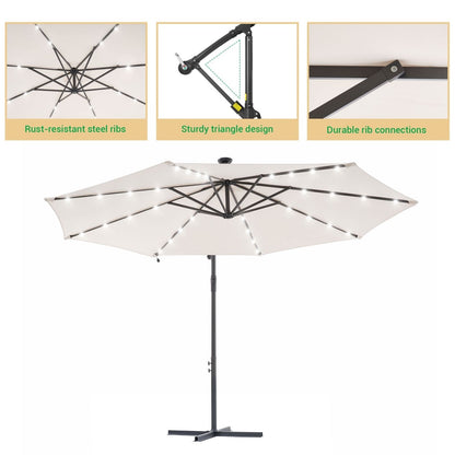 LIVOOSUN 10ft LED Patio Offset Umbrella With Cross Base