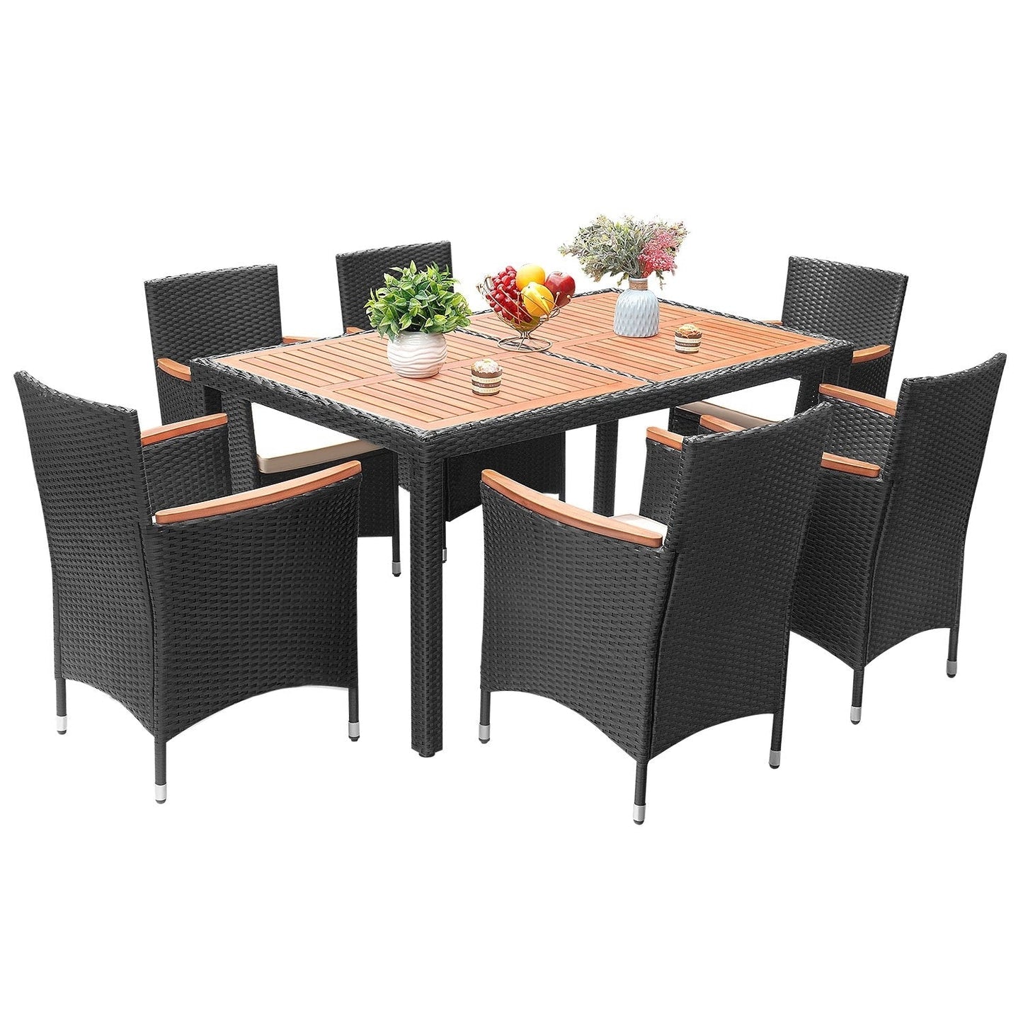 Lacoo PE Wicker/ Acacia Wood Outdoor Patio Dining Set