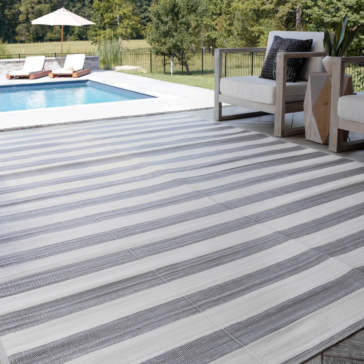 Lalune Beach Stripe Indoor Outdoor Area Rug
