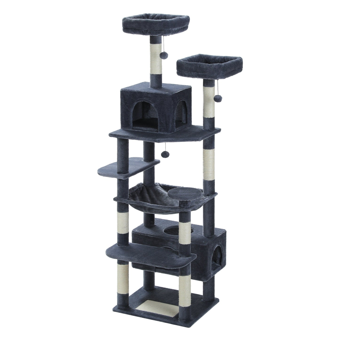 Large Cat Tower Cat Condo with Scratching Posts and Pads, 2 Padded Perch, Dual Condo and Basket