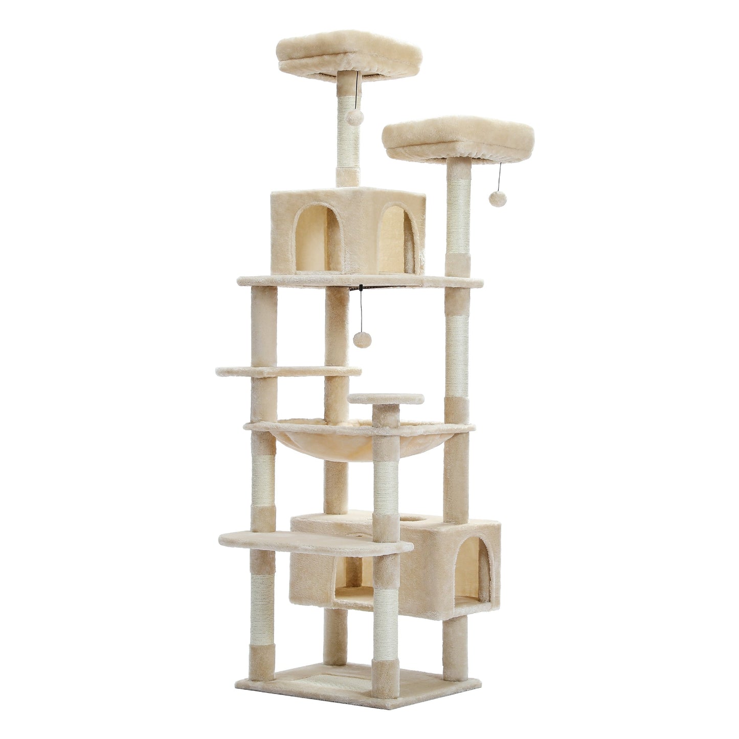 Large Cat Tower Cat Condo with Scratching Posts and Pads, 2 Padded Perch, Dual Condo and Basket