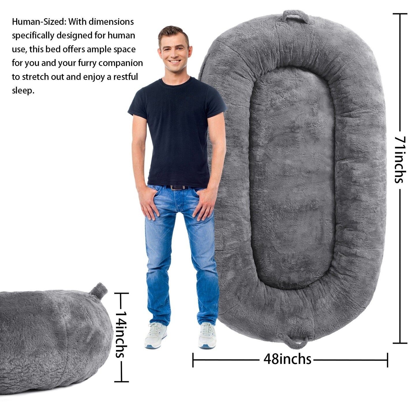 Giant Dog Bed for Humans 71x48x14 Large Dog Bed for People Adults, Washable Napping Dog Bed