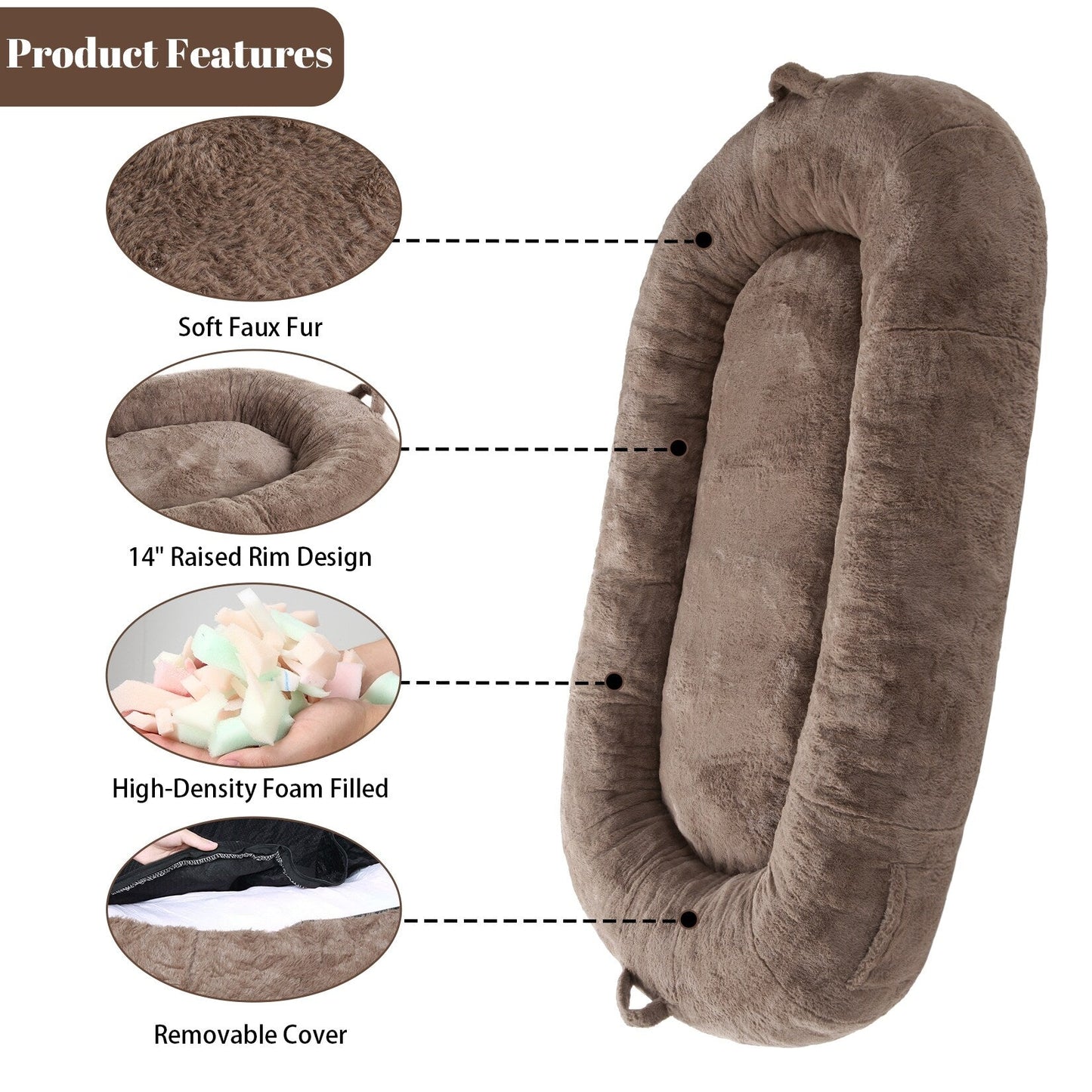 Giant Dog Bed for Humans 71x48x14 Large Dog Bed for People Adults, Washable Napping Dog Bed