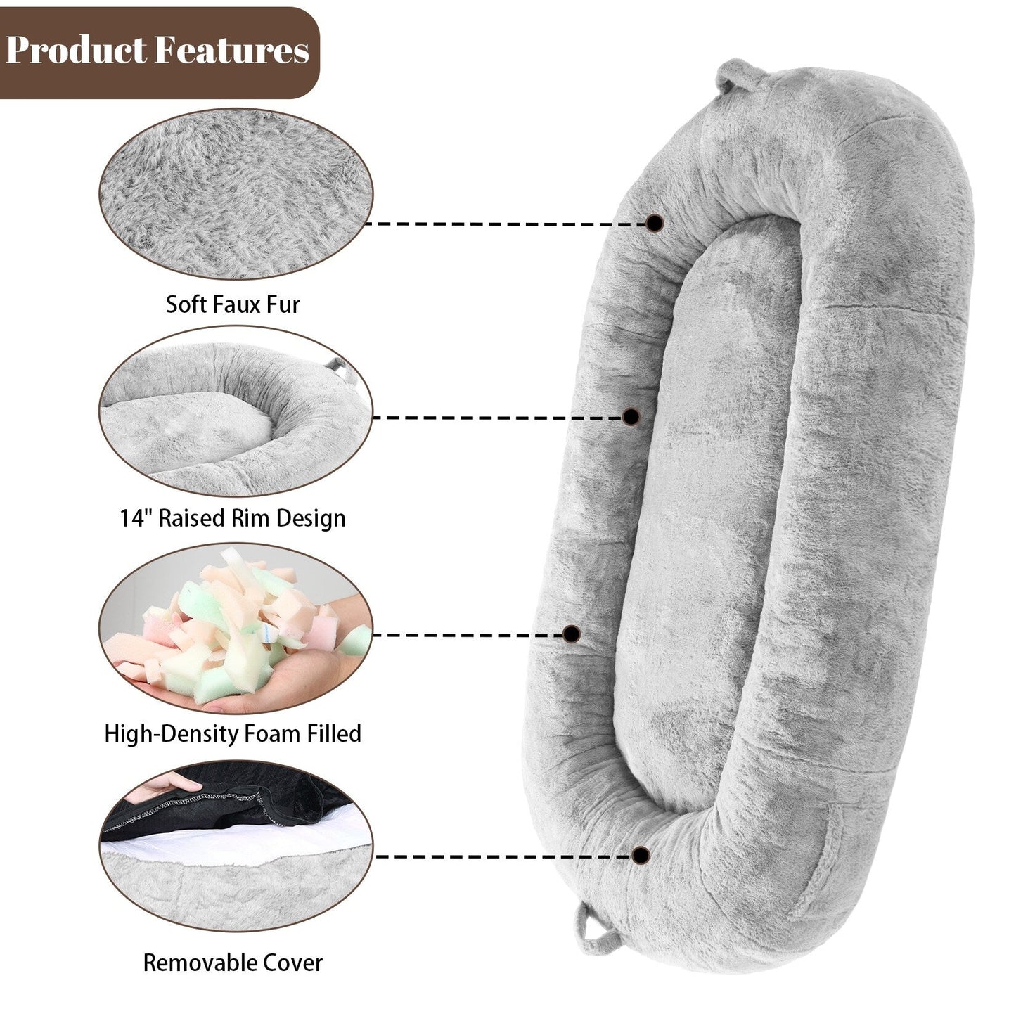 Giant Dog Bed for Humans 71x48x14 Large Dog Bed for People Adults, Washable Napping Dog Bed
