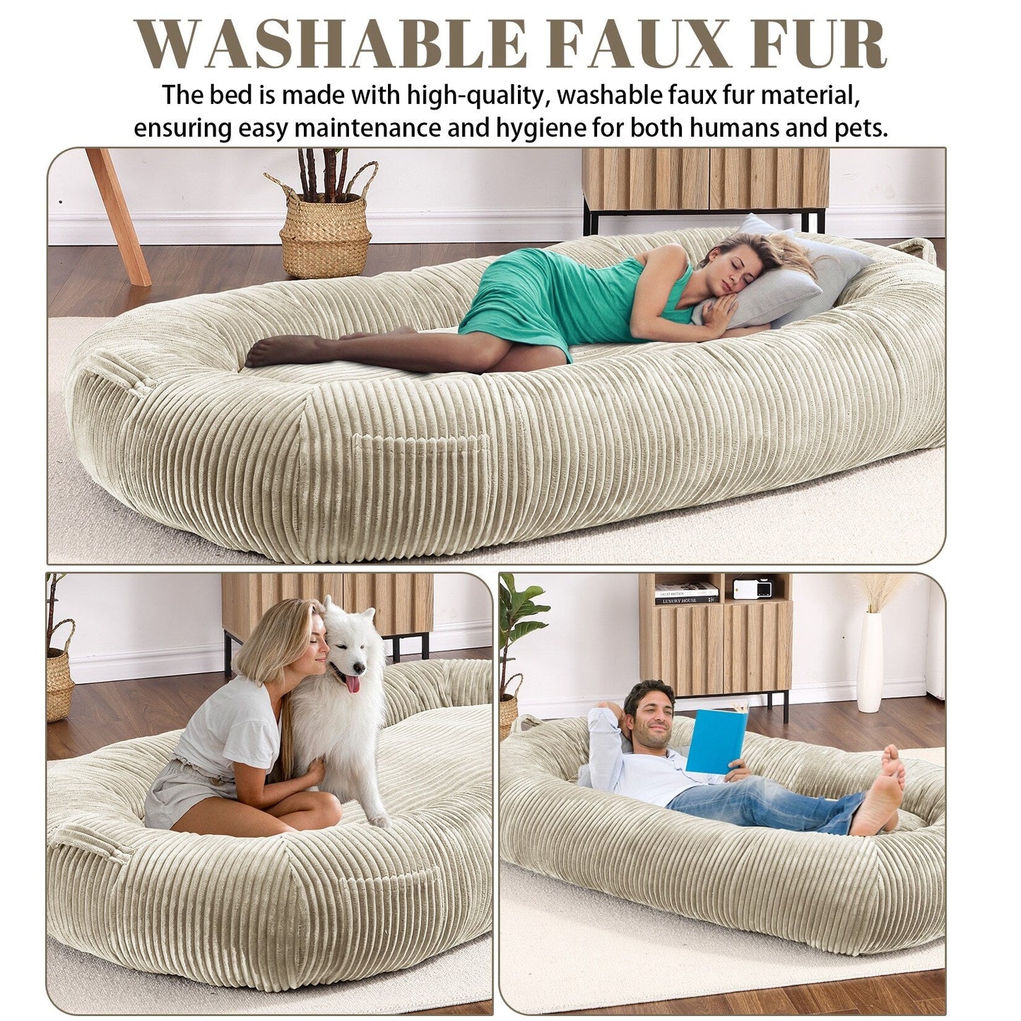 Giant Dog Bed for Humans 71x48x14 Large Dog Bed for People Adults, Washable Napping Dog Bed