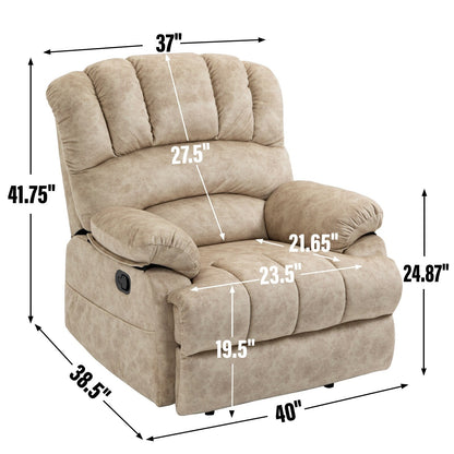 Large Manual Recliner Chair for Adult, Comfortable Fabric Single Recliner Sofa, Overstuffed Reclining Chair for Living Room