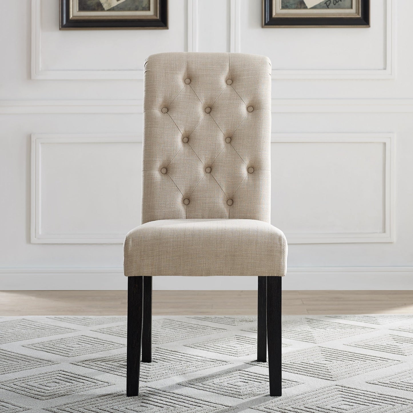 Roundhill Furniture Leviton Solid Wood Tufted Dining Chair (Set of 2)