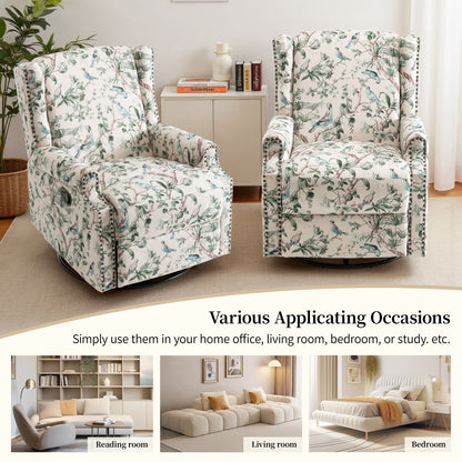 29'' W Pattern Swivel Glider Manual Push Back Recliner Chair Set of 2