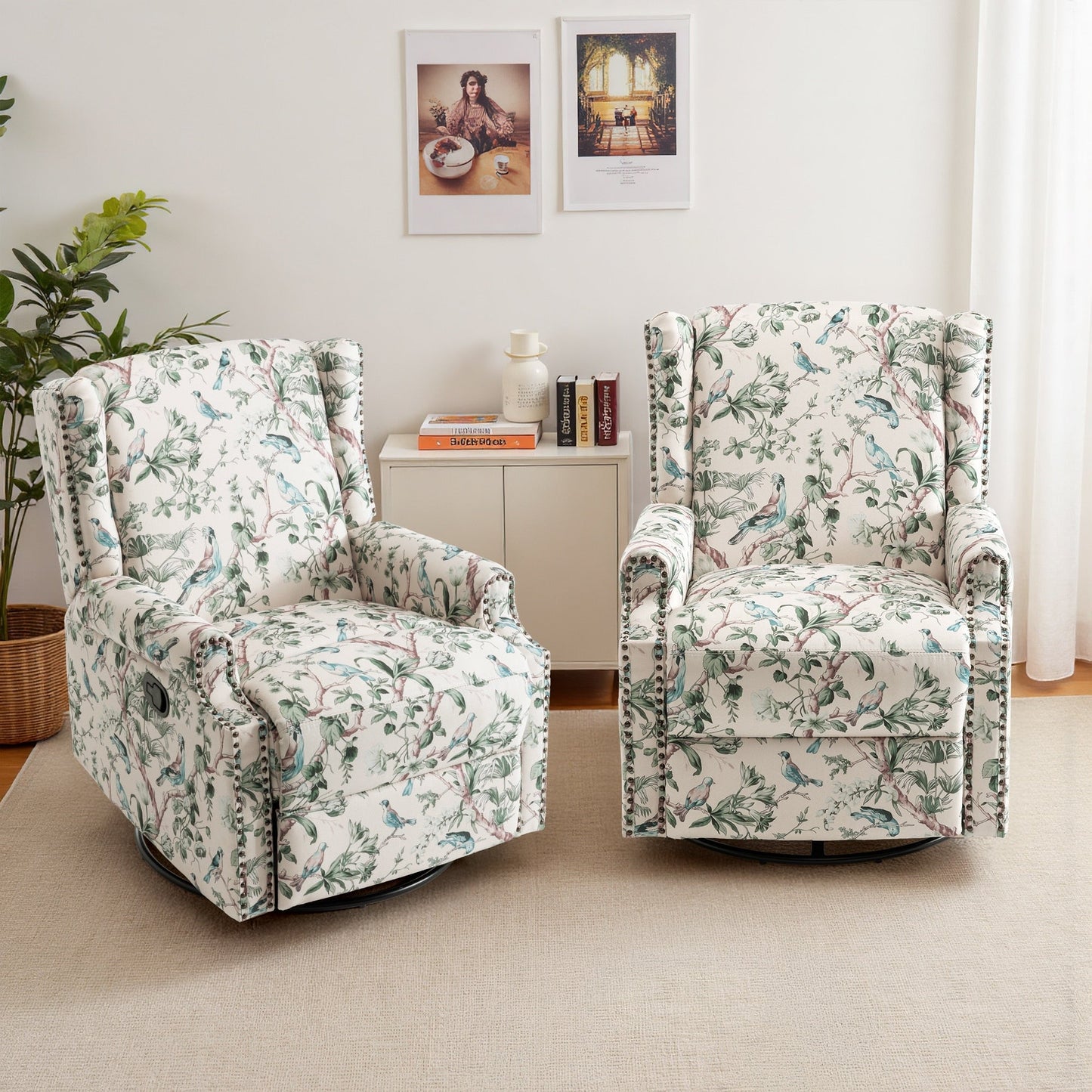 29'' W Pattern Swivel Glider Manual Push Back Recliner Chair Set of 2