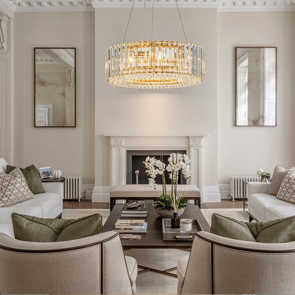 OYIPRO 6/8/12-Light Modern Round Crystal Chandelier Drum Shape Pendant Light for Kitchen Island