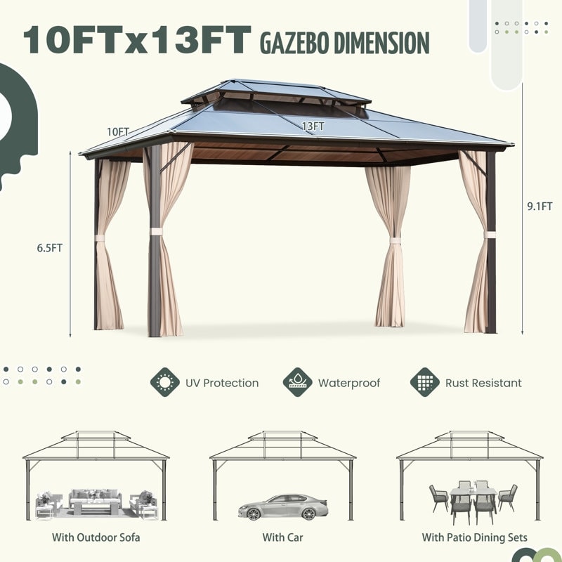 Hardtop Gazebo for Backyard – Permanent Pergola with Netting, Curtains & Double Roof, All-Weather Outdoor Shelter