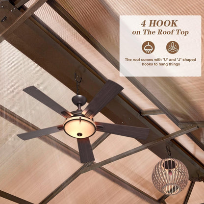 Hardtop Gazebo for Backyard – Permanent Pergola with Netting, Curtains & Double Roof, All-Weather Outdoor Shelter