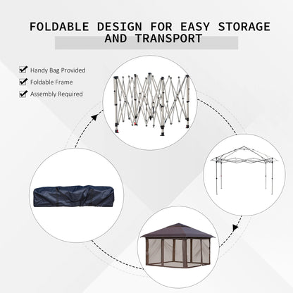 Outsunny 12' x 12' Pop Up Canopy Sun Shade Instant Tent Folding with Mesh Sidewall Netting, 3-Level Adjustable Height