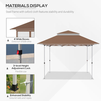 Outsunny 12' x 12' Pop Up Canopy Sun Shade Instant Tent Folding with Mesh Sidewall Netting, 3-Level Adjustable Height