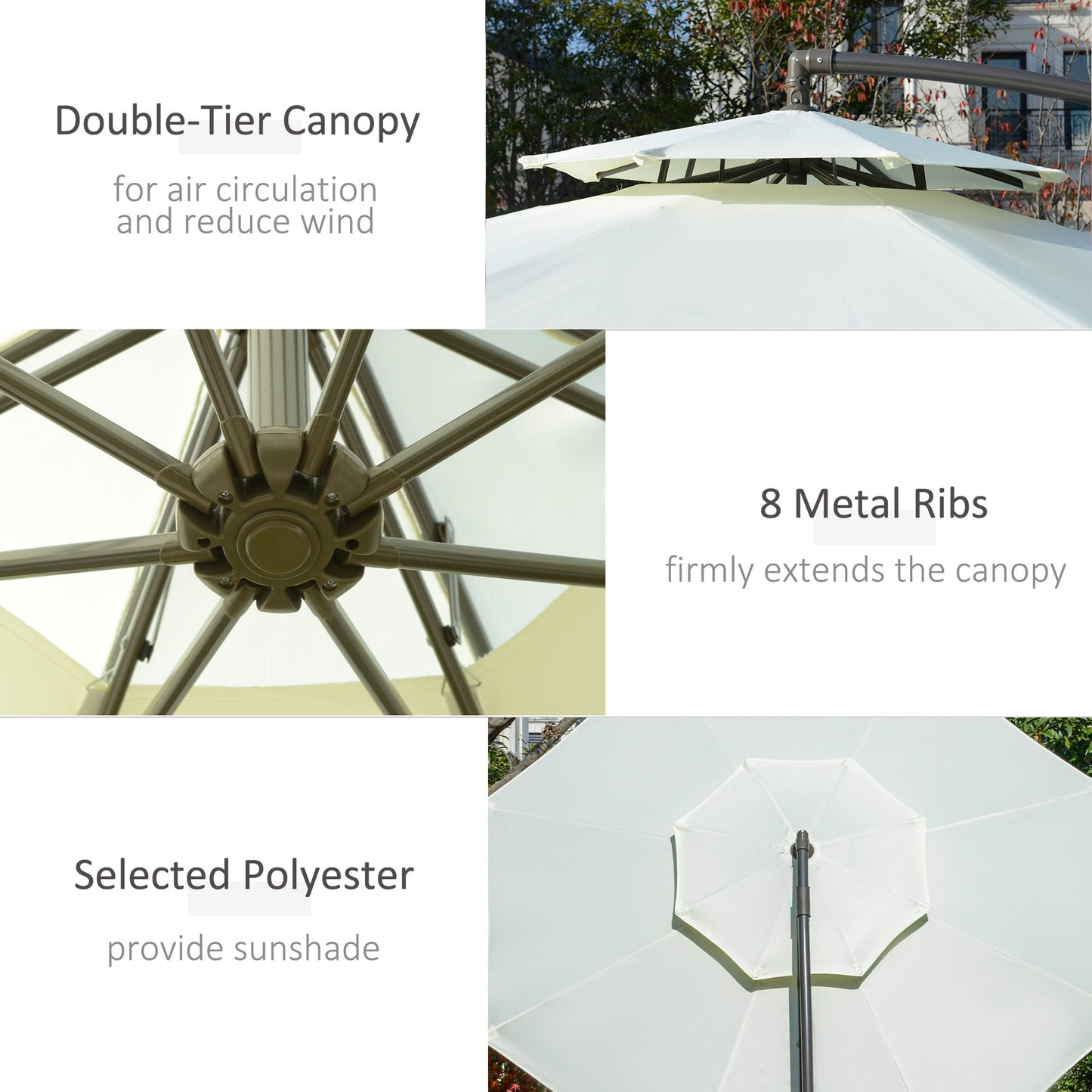 Outsunny 9' 2-Tier Cantilever Umbrella with Crank Handle, Cross Base and 8 Ribs, Garden Patio Offset Umbrella