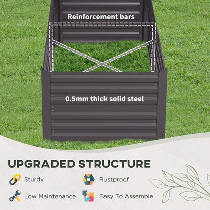 Outsunny Raised Garden Bed, 71 x 36 x 23 Galvanized Steel Planters for Outdoor Plants with Reinforced Rods