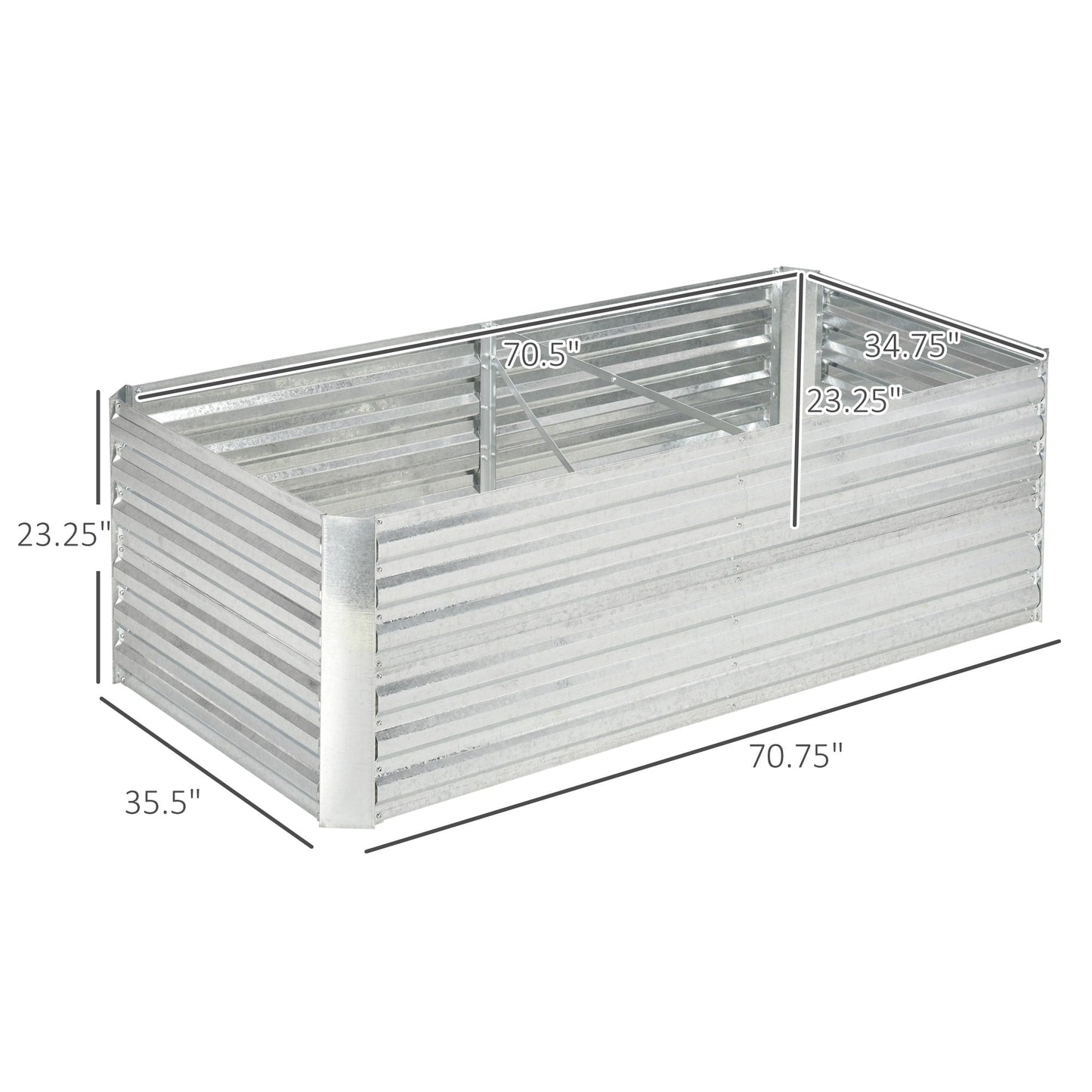 Outsunny Raised Garden Bed, 71 x 36 x 23 Galvanized Steel Planters for Outdoor Plants with Reinforced Rods