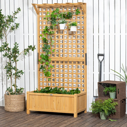 Outsunny Wood Planter with Trellis, Raised Garden Bed for Climbing Plants w/ Drainage Holes and Roof