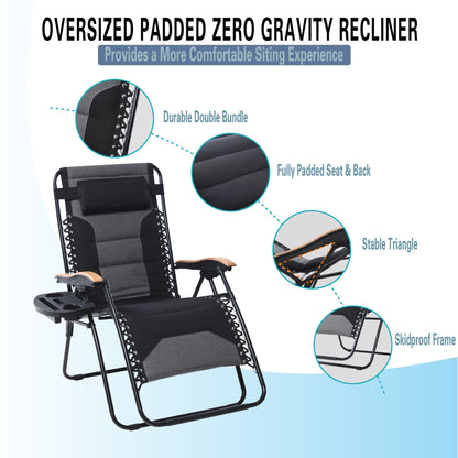 Oversize XL Padded Zero Gravity Lounge Chair Wider Armrest Adjustable Recliner with Cup Holder - N/A
