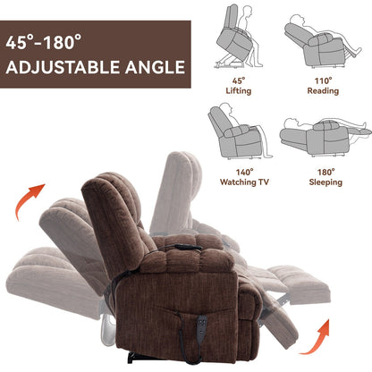 Oversized Chenille Power Lift Recliner Chair with Massage and Lumbar Heating, Infinite Position Reclining