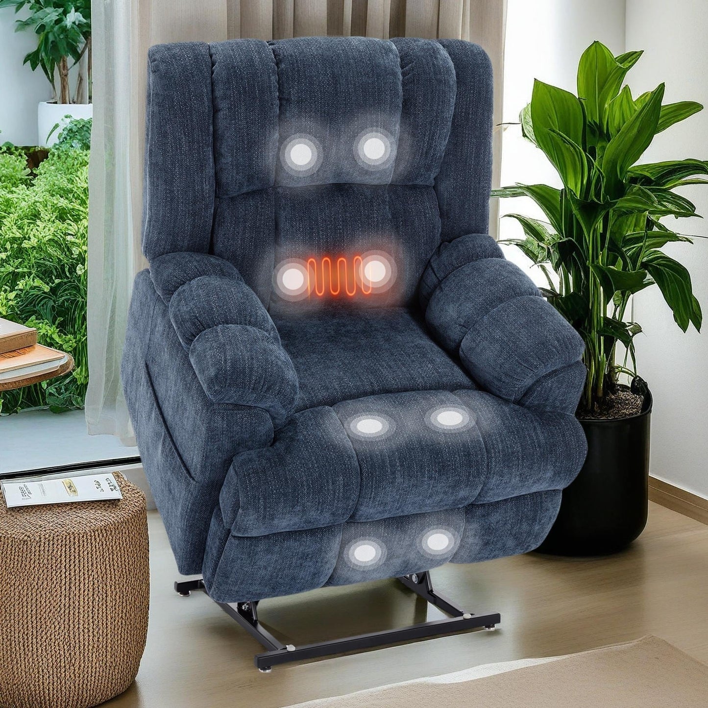 Oversized Chenille Power Lift Recliner Chair with Massage and Lumbar Heating, Infinite Position Reclining