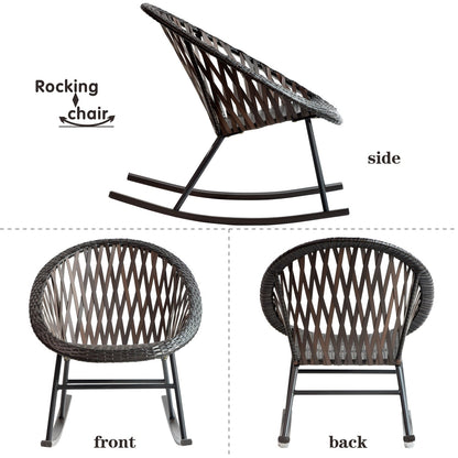 OVIOS 3-piece Patio Rocking Chair Bistro Set with Glass Coffee Table