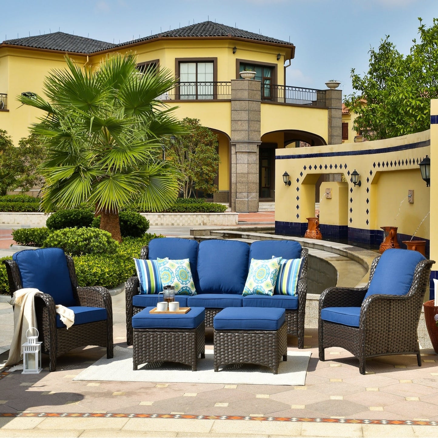 OVIOS 5-piece Patio Wicker High Back Conversation Set