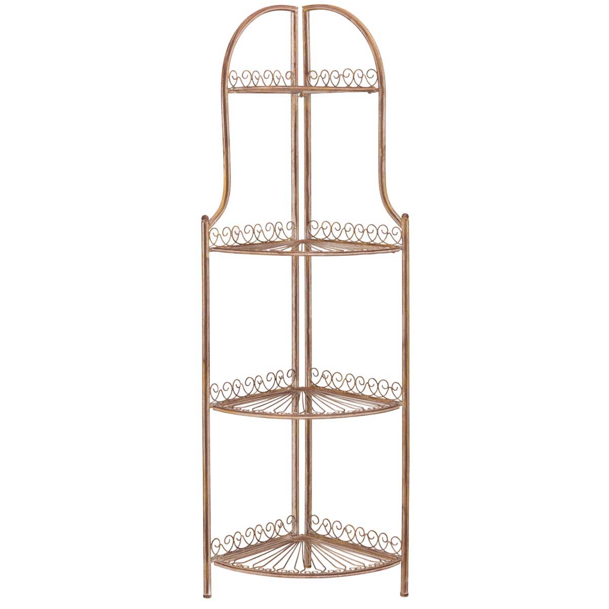 Abarrane Wrought Iron 4 Tier Outdoor Corner Shelf | Safavieh - PAT5013
