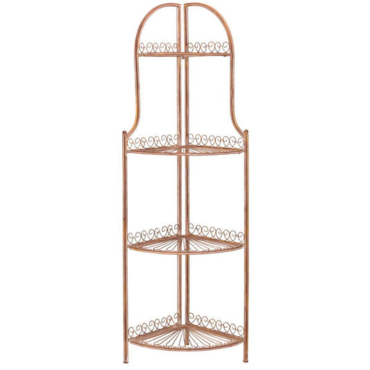 Abarrane Wrought Iron 4 Tier Outdoor Corner Shelf | Safavieh - PAT5013