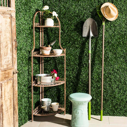 Abarrane Wrought Iron 4 Tier Outdoor Corner Shelf | Safavieh - PAT5013