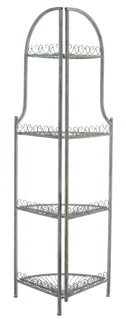 Abarrane Wrought Iron 4 Tier Outdoor Corner Shelf | Safavieh - PAT5013
