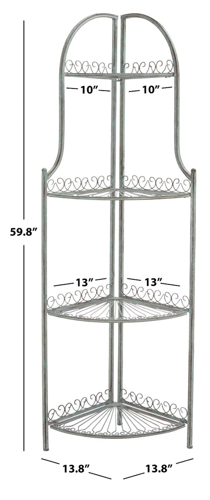 Abarrane Wrought Iron 4 Tier Outdoor Corner Shelf | Safavieh - PAT5013