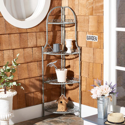 Abarrane Wrought Iron 4 Tier Outdoor Corner Shelf | Safavieh - PAT5013