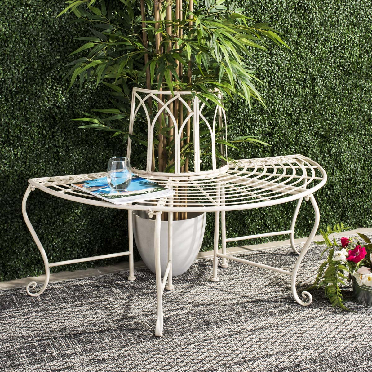 Abia Wrought Iron Outdoor Tree Bench | Safavieh - PAT5018