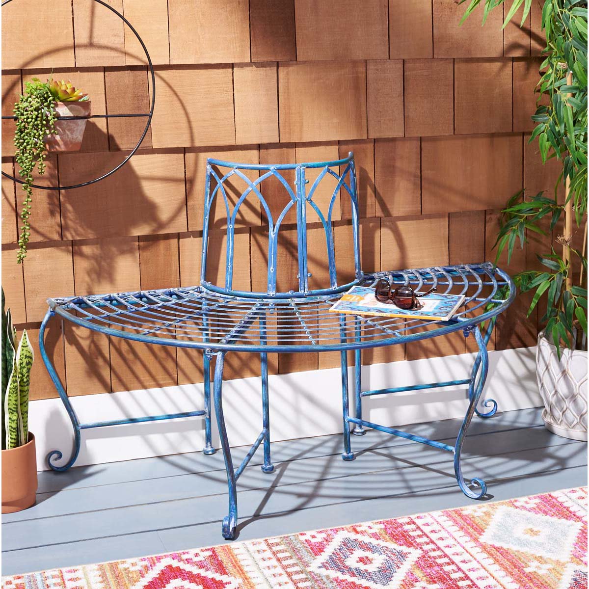 Abia Wrought Iron Outdoor Tree Bench | Safavieh - PAT5018