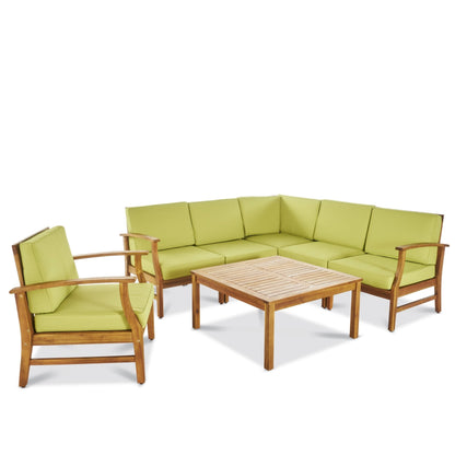 Perla Outdoor 7-piece Acacia Wood Sofa Set with Cushion by Christopher Knight Home
