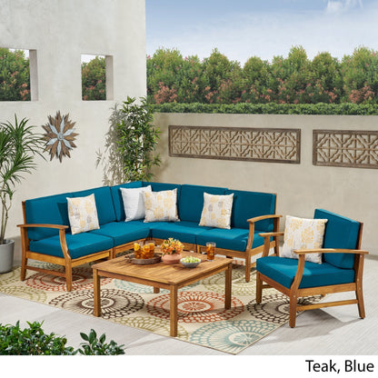 Perla Outdoor 7-piece Acacia Wood Sofa Set with Cushion by Christopher Knight Home