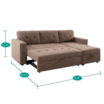 Reversible Sectional Sofa with Pull-Out Sleeper Bed, Hidden Storage Chaise, Durable Legs,