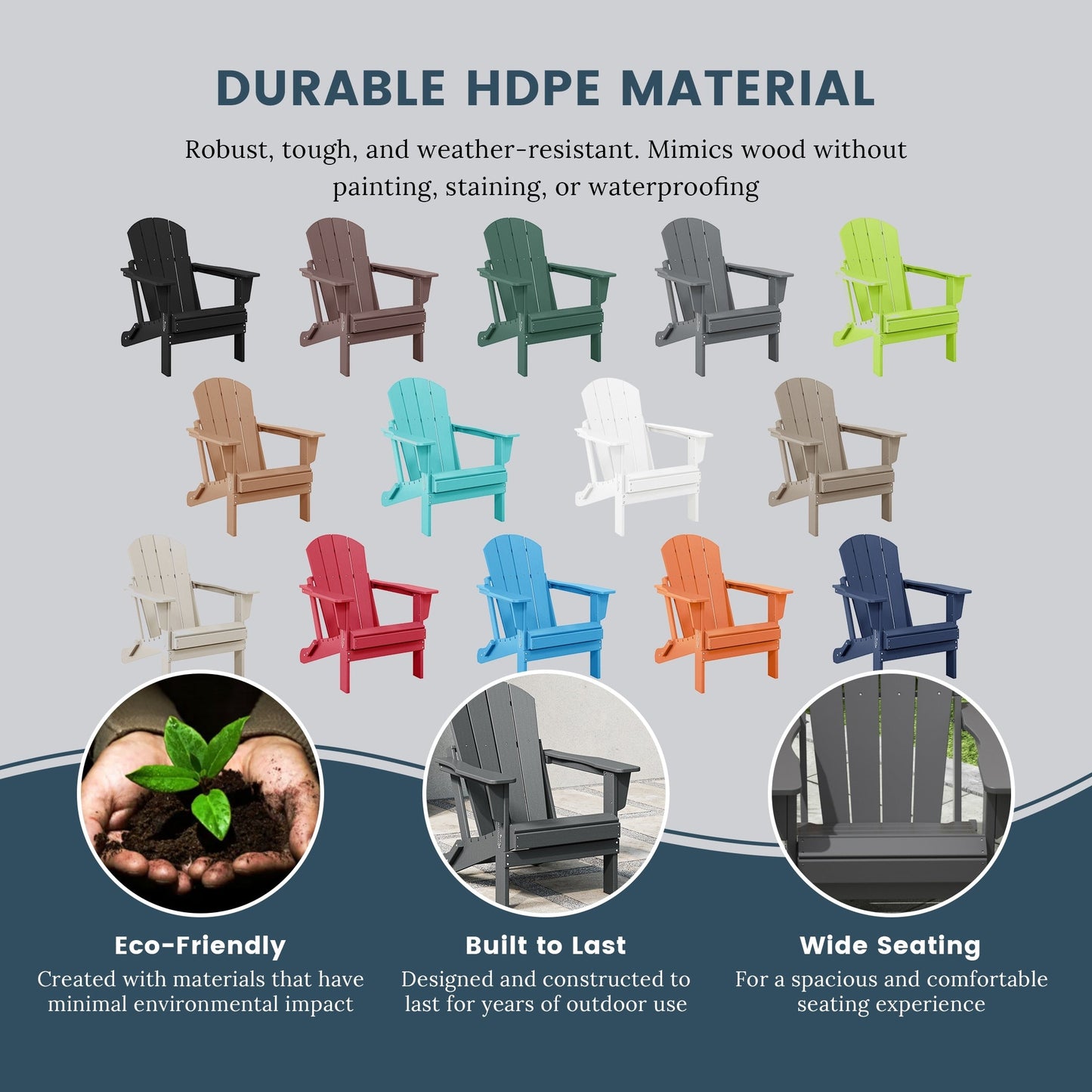 Polytrends Laguna Fade Resistant All Weather Outdoor Patio Folding Adirondack Chair