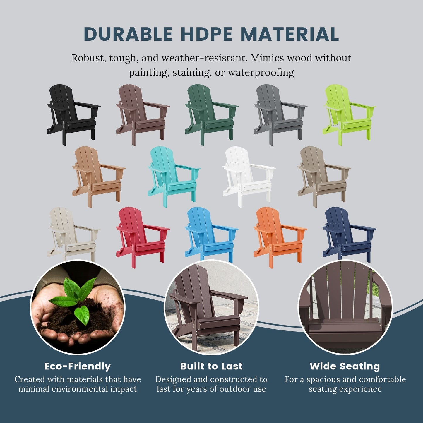 Polytrends Laguna Fade Resistant All Weather Outdoor Patio Folding Adirondack Chair