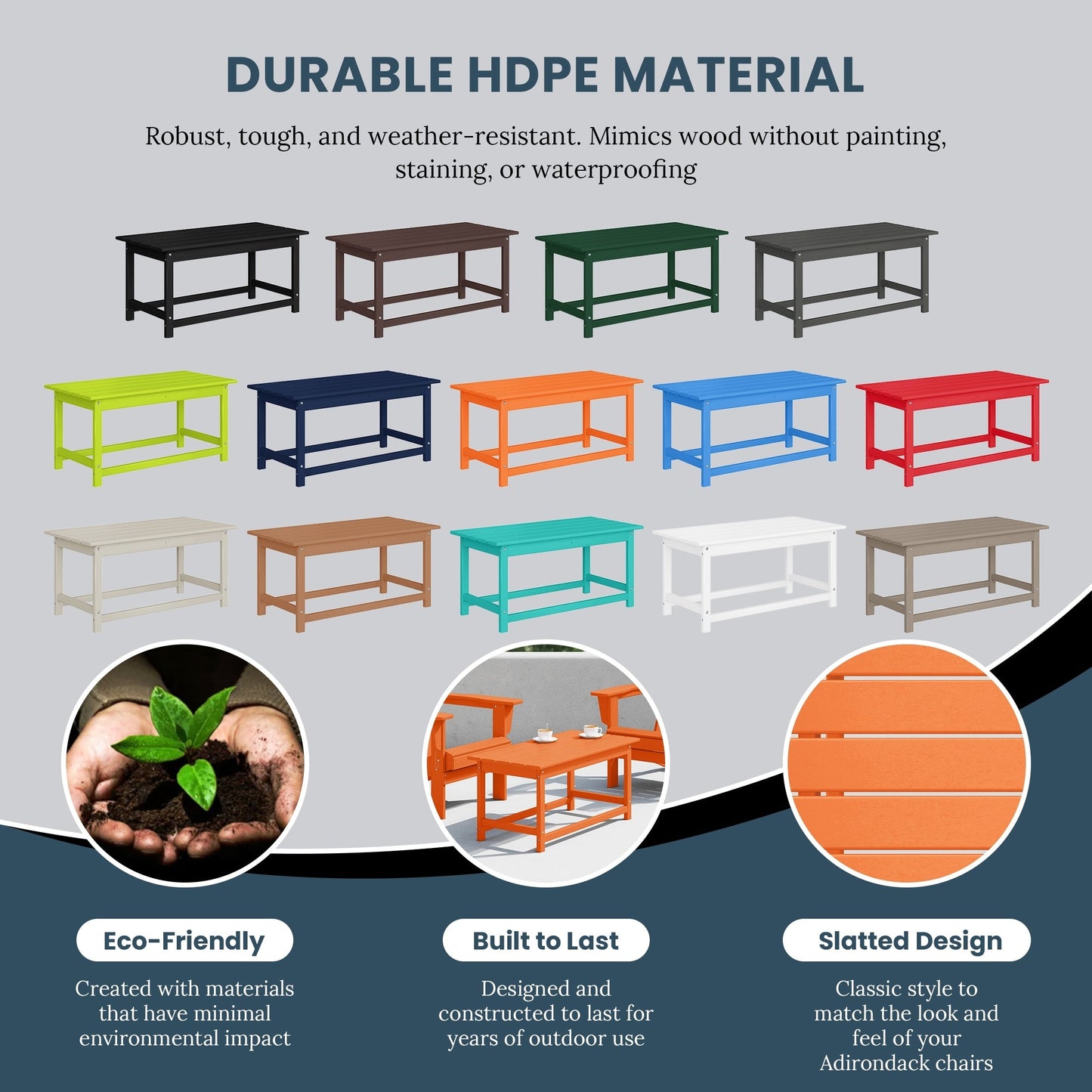 Polytrends Laguna Hdpe All Weather Outdoor Patio Rectangular Coffee Table