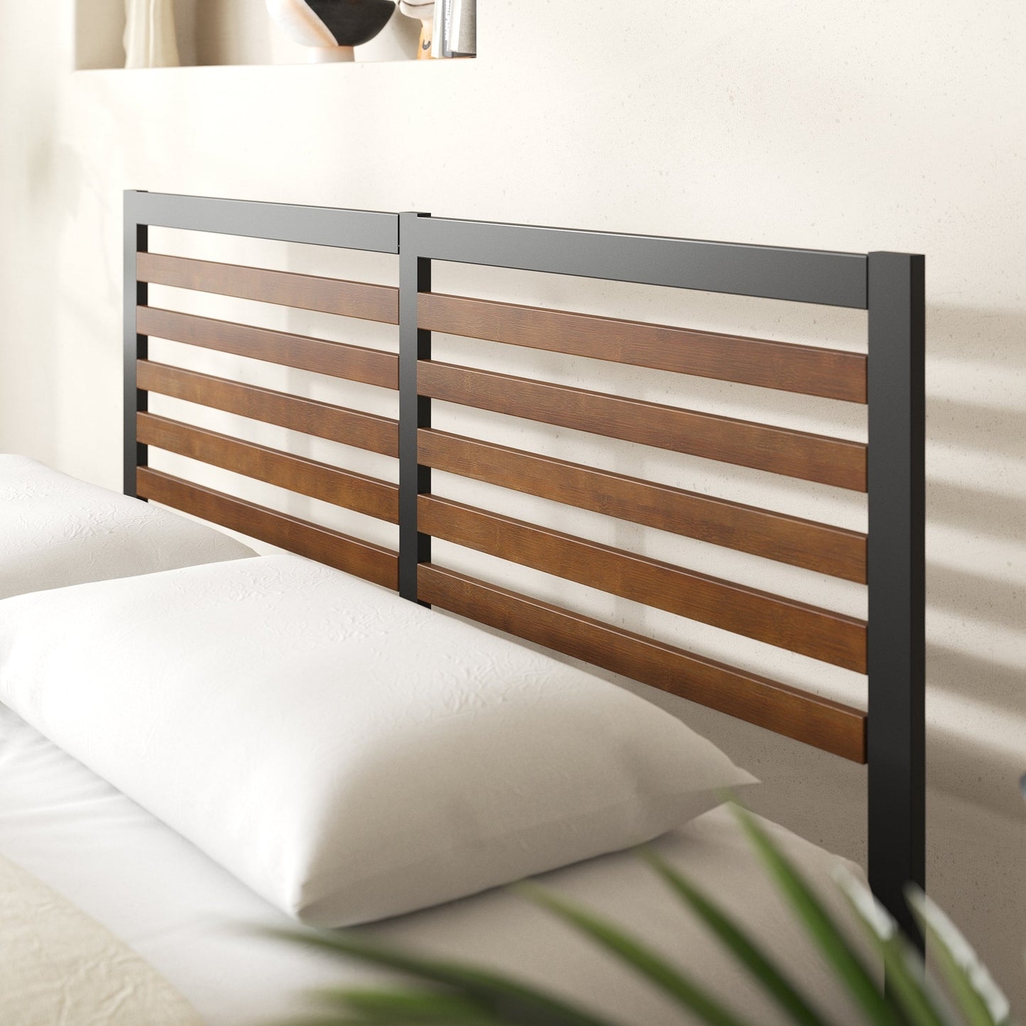 Priage by ZINUS Brown Bamboo and Metal Platform Bed Frame