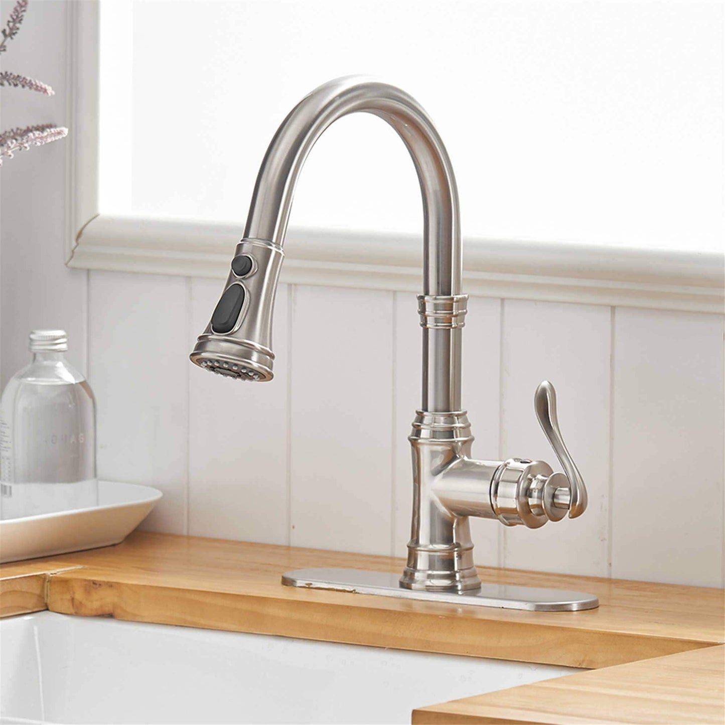 Pull Down Kitchen Faucet Single Handle Modern One Hole Kitchen Sink Faucets With Pull Down Sprayer Basin Tap With Deck Plate
