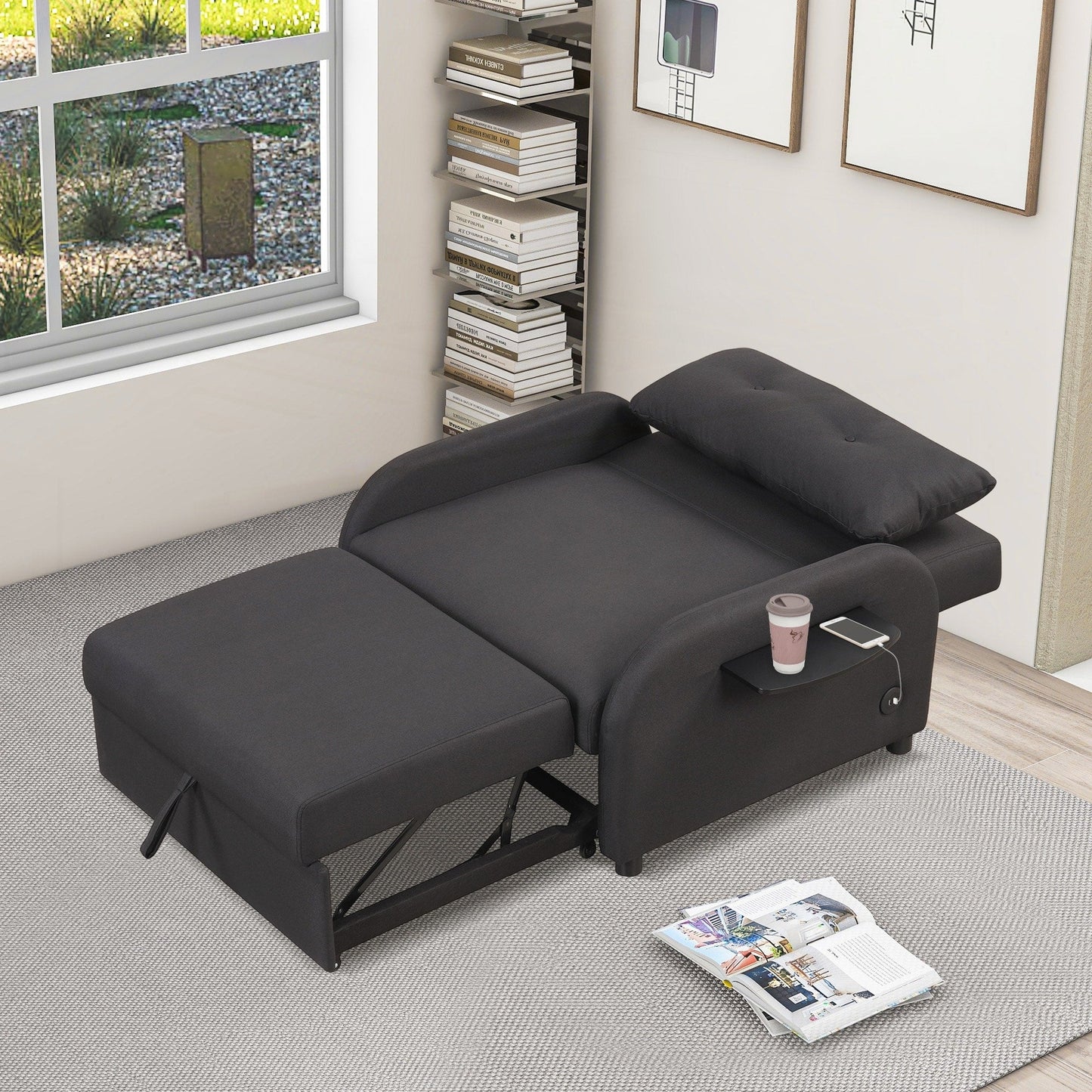 Pull Out Sofa Sleeper 3 in 1 with 2 Wing Table