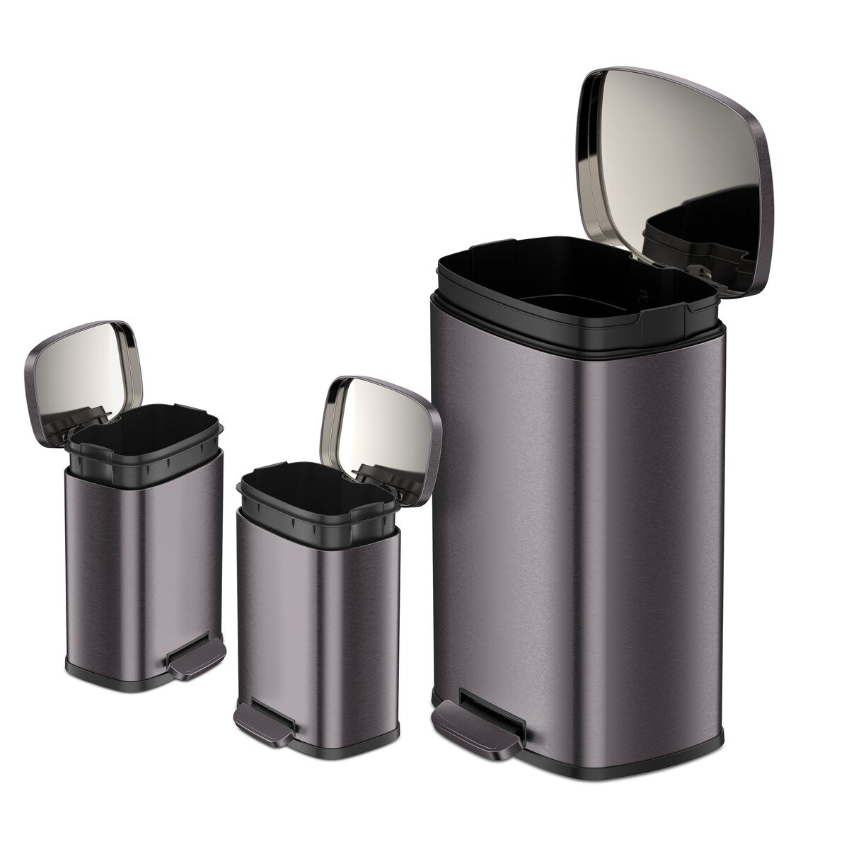 Qualiazero 13.2 GAL plus TWO 1.3 GAL Rectangular Step Can Trash Cans - Family Combo